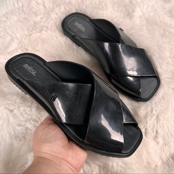 Melissa Shoes - Melissa Criss Cross Square Toe Black Jelly Sandals Size 8